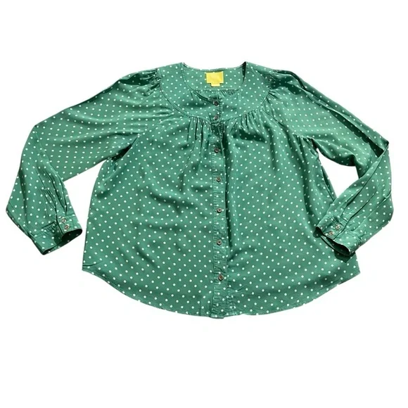 Anthropologie Maeve Teal Polka Dot Asbury Printed Button Down Blouse Size M - Picture 4 of 9